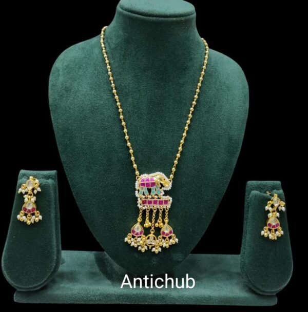Royal Elephant Jadau Necklace Set with Kundan and Pearl Drops