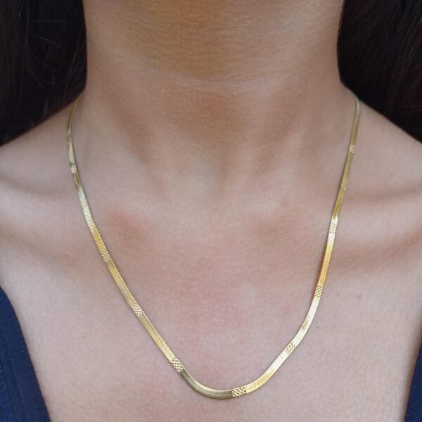 Textured Herringbone Gold-Plated Stainless Steel Chain - Image 3