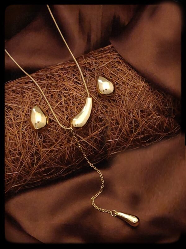 Golden Dewdrop Stainless Steel Jewelry Set - Image 2