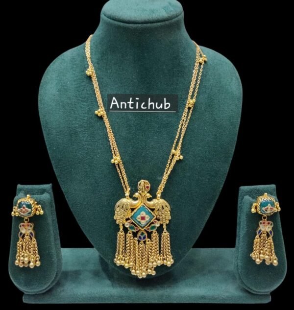 Royal Peacock Jadau Necklace Set with Meenakari and Pearl Tassels