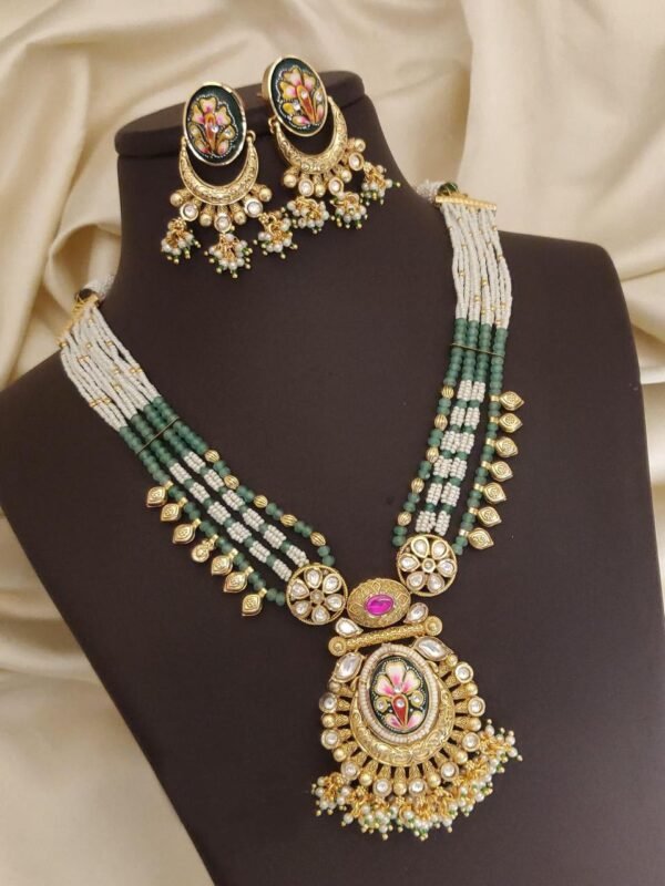 Heritage Brass Kundan Green Half Pearl & Gold Kundan Necklace Set