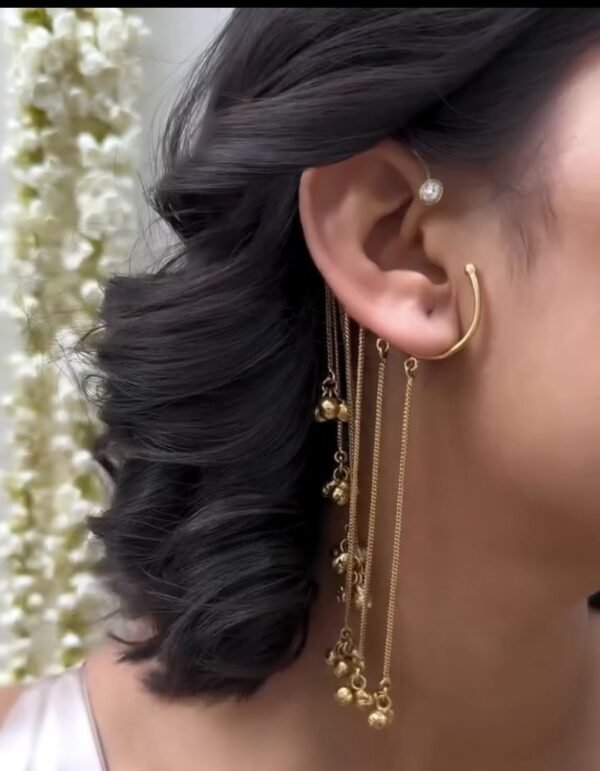 Gold Plated Ear Cuff with Hanging Ghungroo Chains – Statement Jewellery